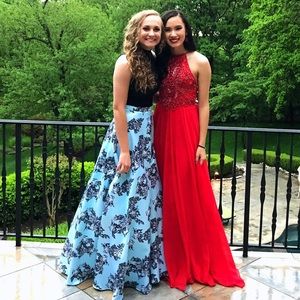 Red Chiffon Halter Neckline Beaded Jovani 92605